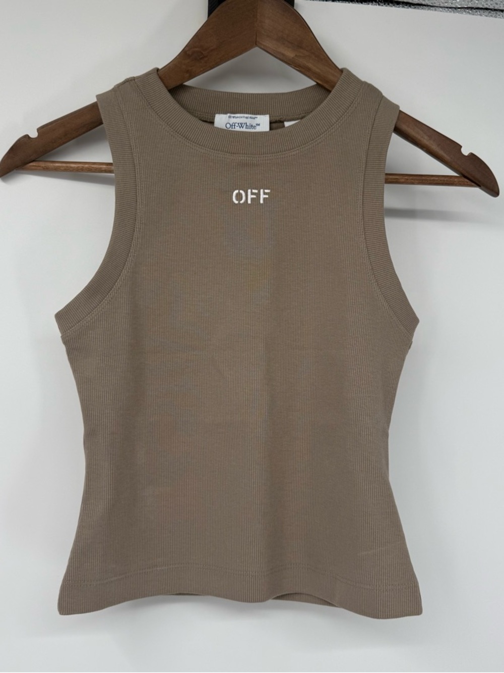 Off-White Ribbed Sleeveless Tank Top in Taupe